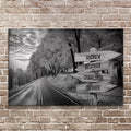 Family Names Monochrome Autumn Roads Sign by Tailored Canvases