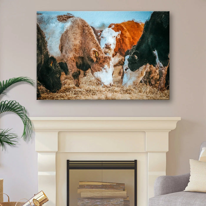 Family Of Hereford Cattle Canvas Wall Art by Tailored Canvases