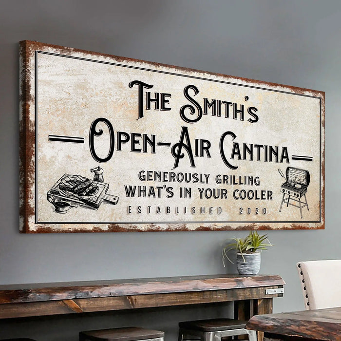 Family Open Air Cantina Sign by Tailored Canvases
