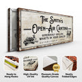 Family Open Air Cantina Sign by Tailored Canvases