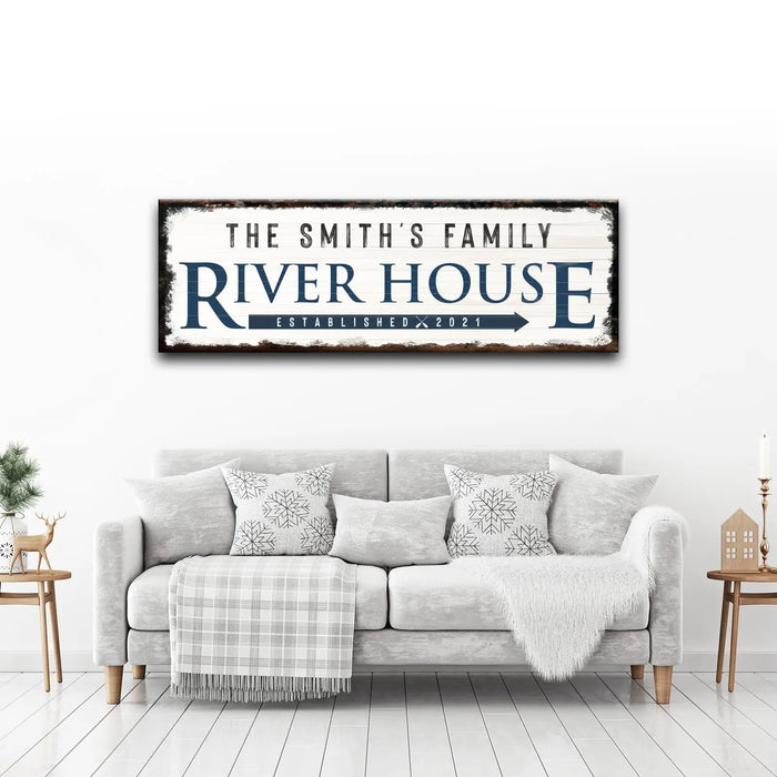 Family River House Arrow Sign by Tailored Canvases