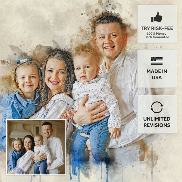 Family Watercolor Portrait Custom Wall Art by Tailored Canvases