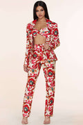 Fasheabe 3pc Flower Print Bandeau Top Pants Set by Fasheabe