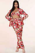 Fasheabe 3pc Flower Print Bandeau Top Pants Set by Fasheabe