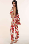 Fasheabe 3pc Flower Print Bandeau Top Pants Set by Fasheabe