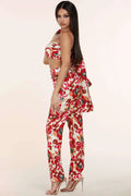 Fasheabe 3pc Flower Print Bandeau Top Pants Set by Fasheabe