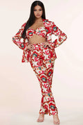 Fasheabe 3pc Flower Print Bandeau Top Pants Set by Fasheabe