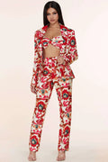 Fasheabe 3pc Flower Print Bandeau Top Pants Set by Fasheabe