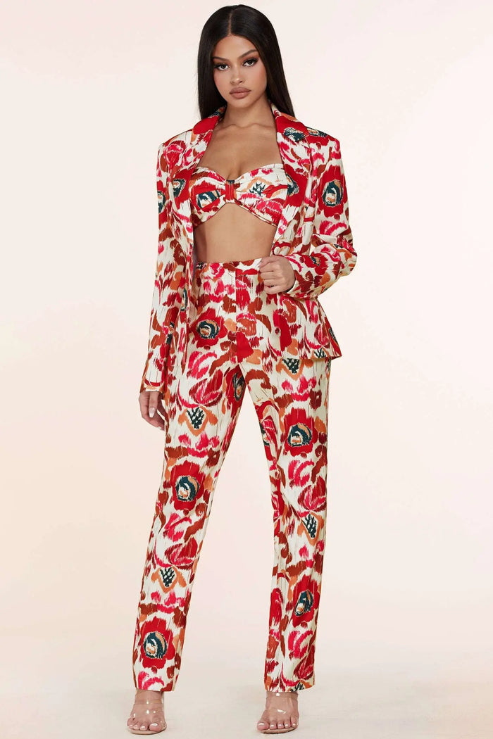 Fasheabe 3pc Flower Print Bandeau Top Pants Set by Fasheabe