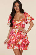 Fasheabe Charming Short Puff Sleeves 2pc Skirt Set by Fasheabe