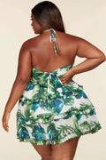 Fasheabe Leaf Print O-ring Mini Dress - Plus Size by Fasheabe