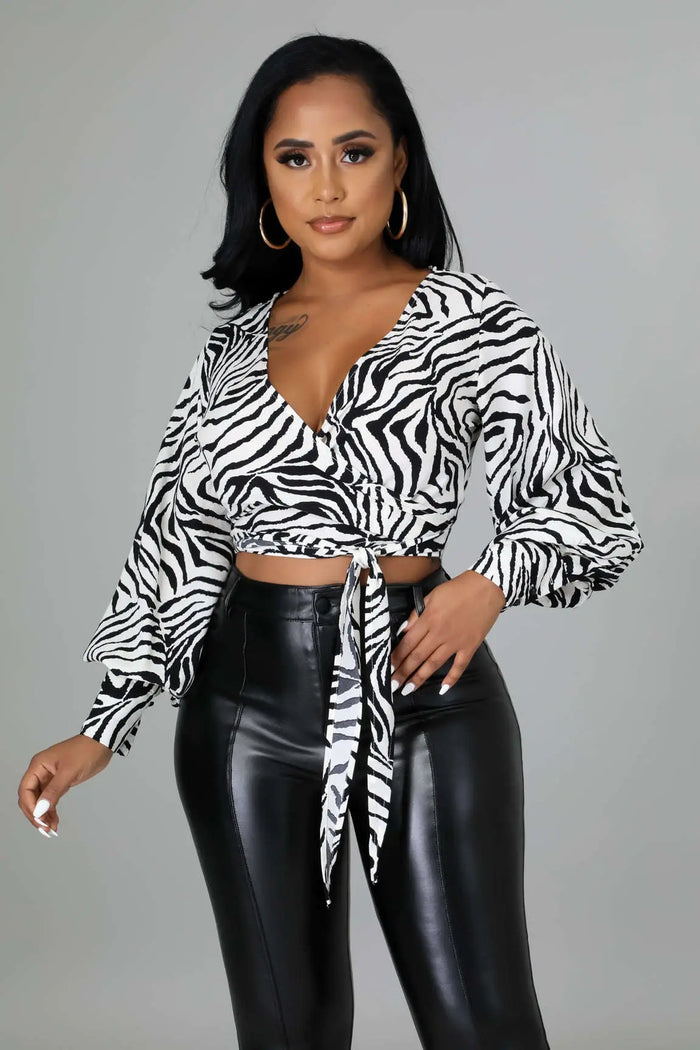 Fasheabe Long Sleeve Zebra Print Crop Top by Fasheabe