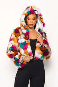 Fasheabe Multicolor Faux Fur Hooded Jacket With Front Zipper by Fasheabe