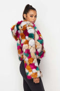 Fasheabe Multicolor Faux Fur Hooded Jacket With Front Zipper by Fasheabe