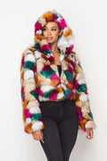 Fasheabe Multicolor Faux Fur Hooded Jacket With Front Zipper by Fasheabe