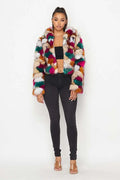 Fasheabe Multicolor Faux Fur Hooded Jacket With Front Zipper by Fasheabe