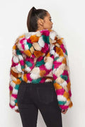 Fasheabe Multicolor Faux Fur Hooded Jacket With Front Zipper by Fasheabe