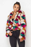 Fasheabe Multicolor Faux Fur Hooded Jacket With Front Zipper by Fasheabe