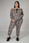 Fasheabe Off The Shoulder Cheetah Print Jogger Set by Fasheabe