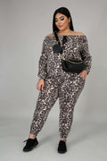 Fasheabe Off The Shoulder Cheetah Print Jogger Set by Fasheabe