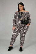 Fasheabe Off The Shoulder Cheetah Print Jogger Set by Fasheabe
