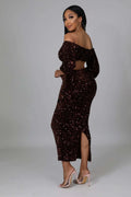 Fasheabe Sequin Matching Crop Top Midi High Waisted Skirt Set - Brown by Fasheabe