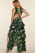 Fasheabe Tropical Leaf Open Front Maxi Dress by Fasheabe