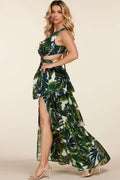 Fasheabe Tropical Leaf Open Front Maxi Dress by Fasheabe