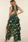 Fasheabe Tropical Leaf Open Front Maxi Dress by Fasheabe