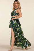 Fasheabe Tropical Leaf Open Front Maxi Dress by Fasheabe