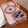Fashion Girl Pink Crystal Glitter Transparent Magnetic Case For iPhone 16 15 11 12 13 14 Pro Max Wireless Charging Diamond Cover