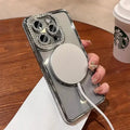 Fashion Girl Pink Crystal Glitter Transparent Magnetic Case For iPhone 16 15 11 12 13 14 Pro Max Wireless Charging Diamond Cover by Perfect Stock