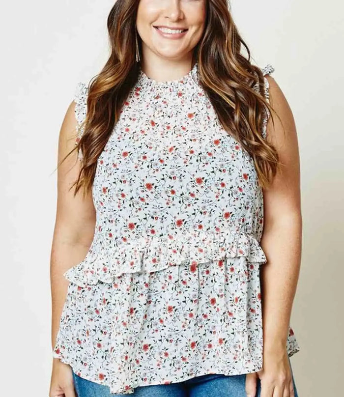 Faye Curvy Floral Tank by Boutique 23