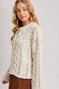 Half-Button Down Open Knit Sweater: ECRU by Boutique 23