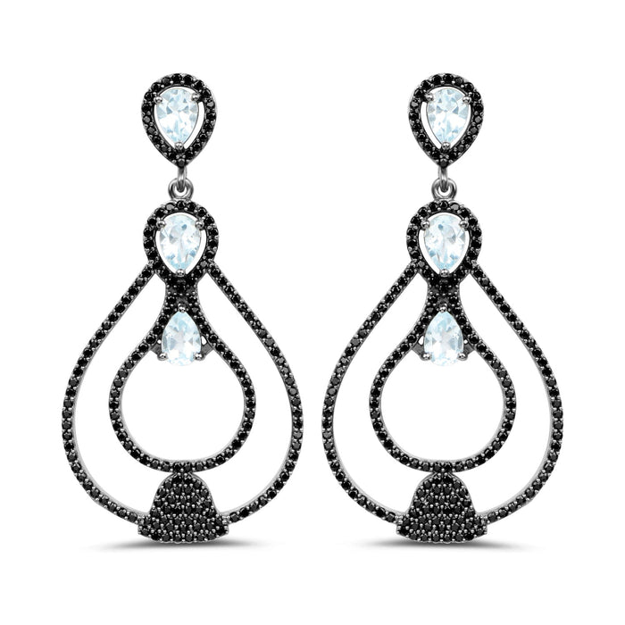 8.81 Carat Genuine Blue Topaz and Black Spinel .925 Sterling Silver Earrings by Bids.com