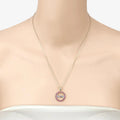 Round Pink Ruby Prong Gold Plated Silver Mom Circle Pendant Necklace by Fine Color Jewels