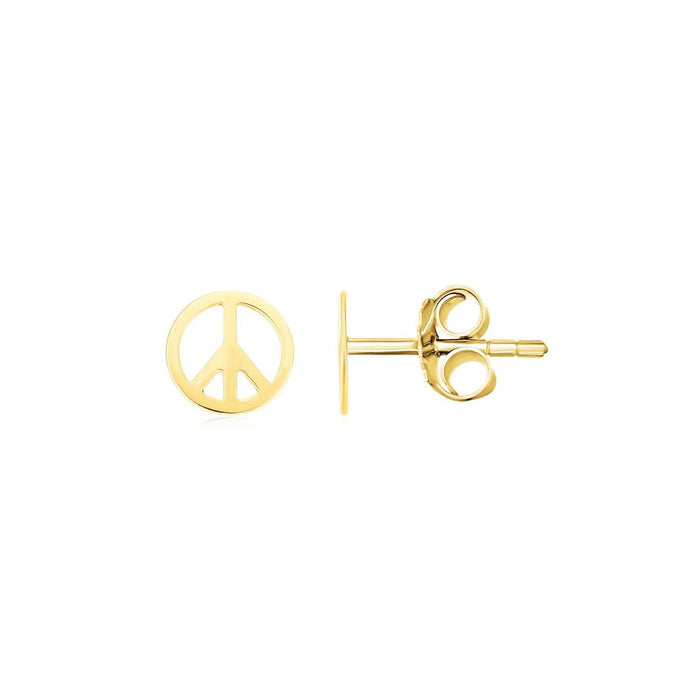 14k Yellow Gold Post Earrings with Peace Signs by Bids.com