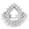 0.89 Carat Genuine White Diamond 14K White Gold Semi Mount Ring - holds 11x9mm Pear Gemstone by Bids.com