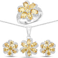 7.92 Carat Genuine Citrine and White Topaz .925 Sterling Silver 3 Piece Jewelry Set (Ring, Earrings, and Pendant w/ Chain) by Bids.com
