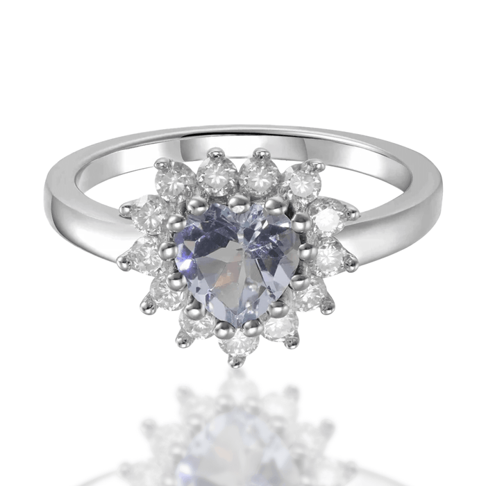 Aquamarine Halo Heart Ring by Fine Color Jewels