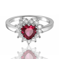 0.94 Ct Heart Red Lab Created Ruby Prong Silver Halo Ring by Fine Color Jewels