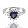 1.22 Heart Created Blue Sapphire and White Topaz Halo Ring
