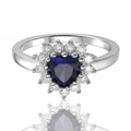 1.22 Heart Created Blue Sapphire and White Topaz Halo Ring by Fine Color Jewels