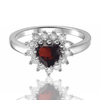 0.90 Ct Heart Red Garnet Prong Silver Halo Ring