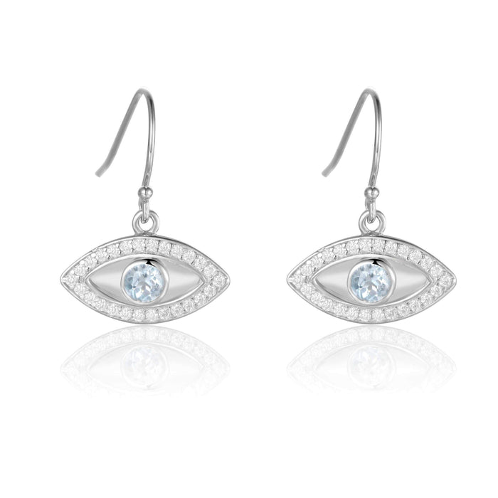Blue Topaz Evil Eye Earrings by Fine Color Jewels