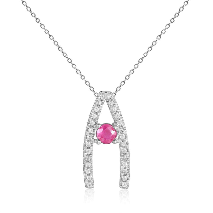 Ruby Letter "A" Round Shaped Necklace by Fine Color Jewels