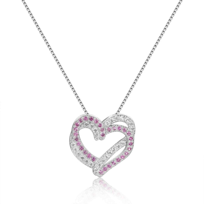 Pink Sapphire Open Heart Necklace by Fine Color Jewels