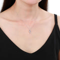 Petite Round Genuine Blue Sapphire Pendant Necklace with White Sapphire by Fine Color Jewels