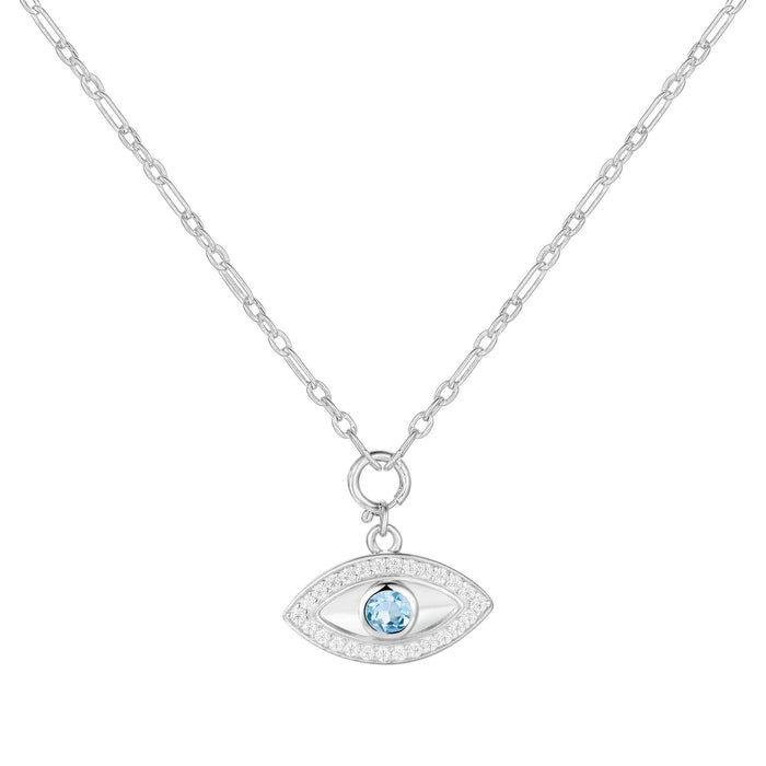 Blue Topaz Evil Eye Necklace by Fine Color Jewels