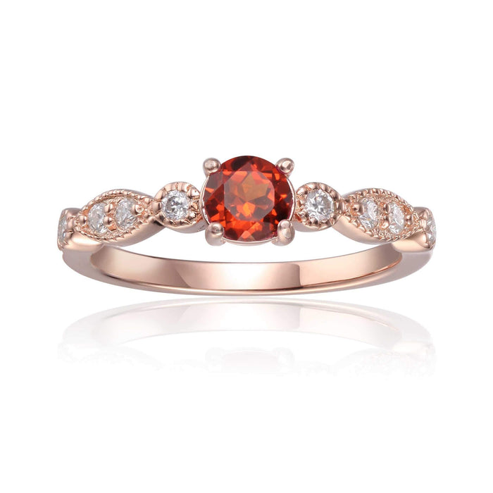 0.89 Ct Round Orange Spessartite Garnet Prong Silver Solitaire Ring by Fine Color Jewels